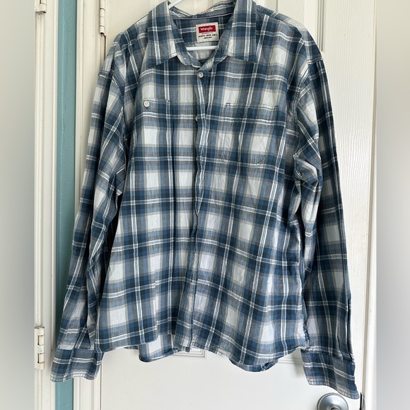 Wrangler Mens Shirt Long Sleeve Western Plaid Button Up Blue Plaid XXXL 3XL Flex - Picture 1 of 5